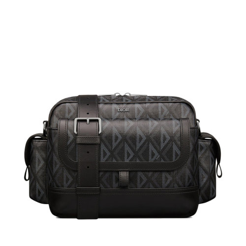DIOR/迪奥 22新款HIT THE ROAD系列 男士黑色CD Diamond图案印花帆布光滑牛皮革单肩斜挎信使包1ESME077CDP_H43E
