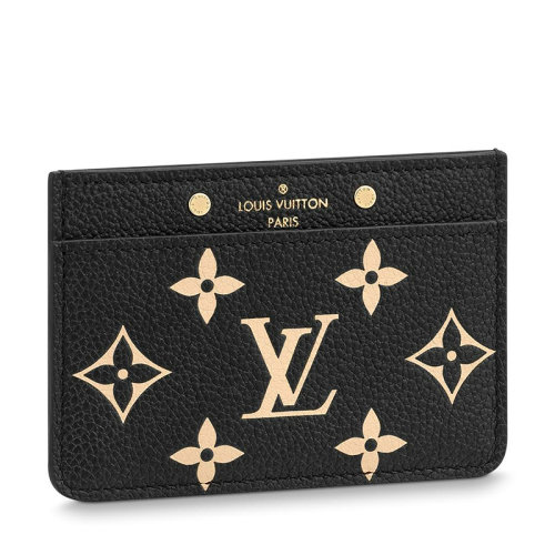 Louis Vuitton/路易威登 22春夏新款女士黑色/米色压纹软粒面牛皮革老花印花卡夹M81022