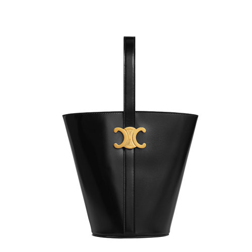 CELINE/赛琳 22新款SEAU系列 女士黑色小牛皮金色凯旋扣单肩包水桶包199913BF4.38NO