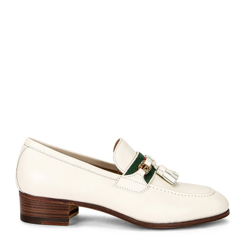 GUCCI/古驰 女士奶油色小牛皮粗跟乐福鞋 624316-1W610-9121