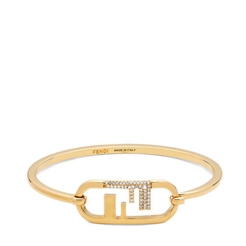 FENDI/芬迪  O’LOCK系列 金色金属镂空徽标水晶优雅手镯8AH359A44GF089U