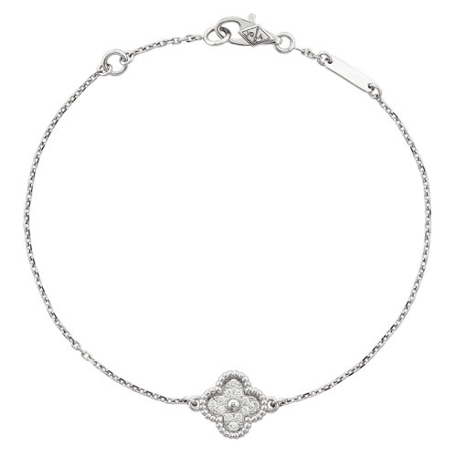 Van Cleef & Arpels/梵克雅宝 经典SweetAlhambra?系列 18K金白金四叶草满钻手链 VCARO85600