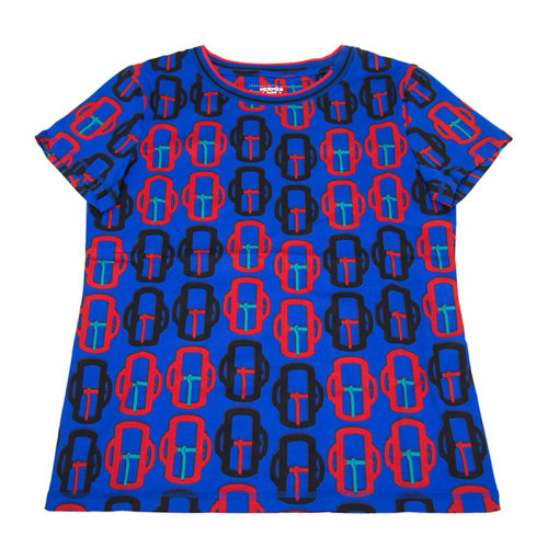 HERMES 爱马仕 女装 服装 蓝色布料印花拼色 女士短袖T恤