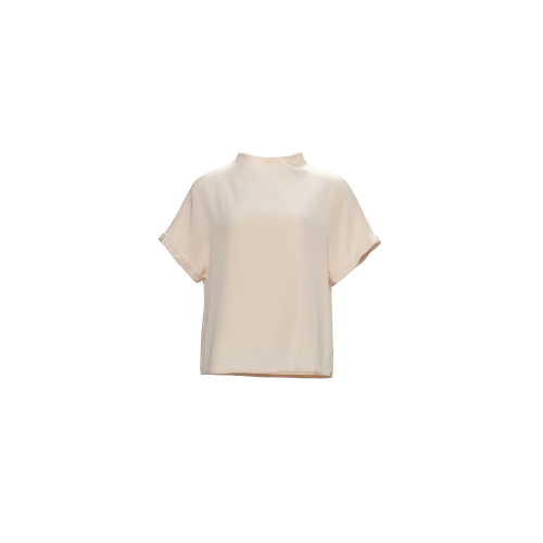 HUI/卉 女士短袖衬衫20春夏新款蔷薇粉色真丝面料设计套头衫