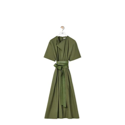  LOEWE罗意威 22年秋冬 女士 连衣裙 Belted midi dress in linen and cotton S359Y09X69-4400