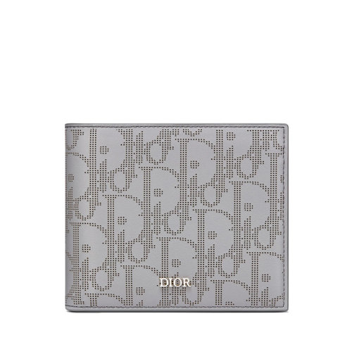 DIOR/迪奥 穿孔工艺灰色Dior Oblique Galaxy八卡槽小牛皮皮夹钱包2ESBH027VPD_H860