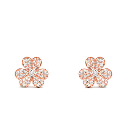 Van Cleef & Arpels/梵克雅宝 Frivole系列 小号款18K金玫瑰金镶嵌88颗钻石三叶草耳钉VCARP7RM00