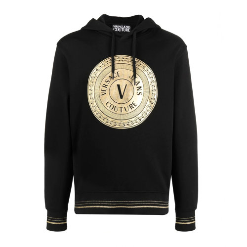 VERSACE JEANS/范思哲牛仔 男士黑色棉质经典字母徽标印花装饰长袖上衣卫衣连帽衫套头衫运动衫 B7GWA7TX-30318-K42