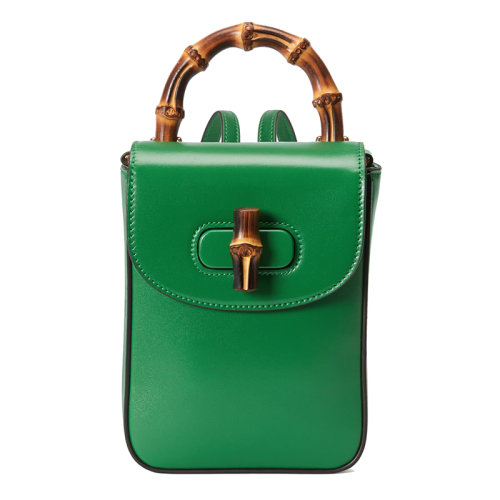 GUCCI/古驰 22新款Gucci Love Parade系列 女士迷你绿色皮革饰面竹节手柄竹制细节肩背手提包702106UZY0T3219