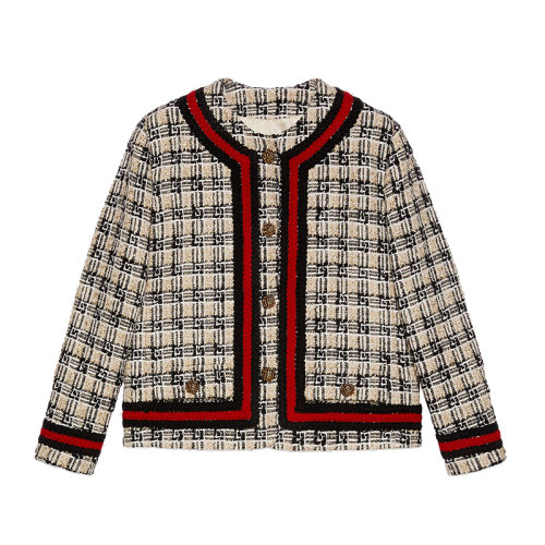 GUCCI/古驰    女士米色黑色方形G格纹花呢夹克652255ZAGLP2254