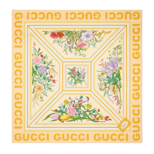 GUCCI/古驰 22年春夏新款 女士黄色真丝花卉印花方巾围巾丝巾?6914553G0017400