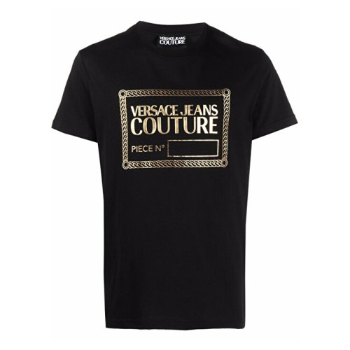 VERSACE JEANS/范思哲牛仔 男士黑色棉质经典字母徽标印花装饰圆领短袖上衣T恤 71GAHT27-CJ00T-G89