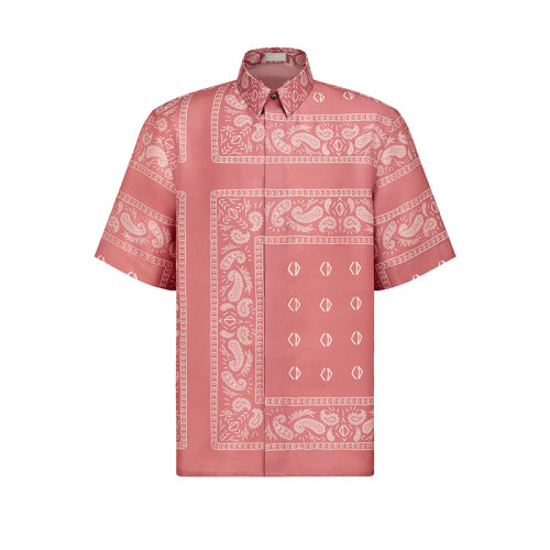 DIOR/迪奥 22年早春新款 男士粉色桑蚕丝斜纹面料饰巾图案短袖衬衫193C545A5532_C481