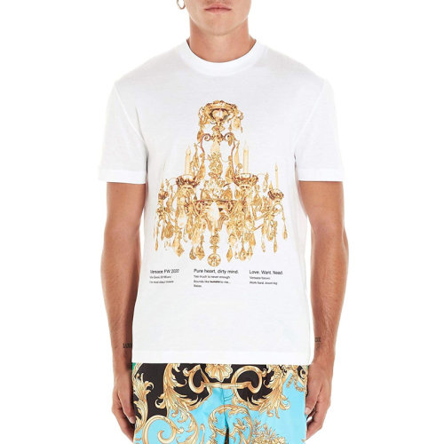 VERSACE/范思哲 男士白色棉质经典字母徽标印花装饰圆领短袖上衣T恤 A83694-A228806-A001
