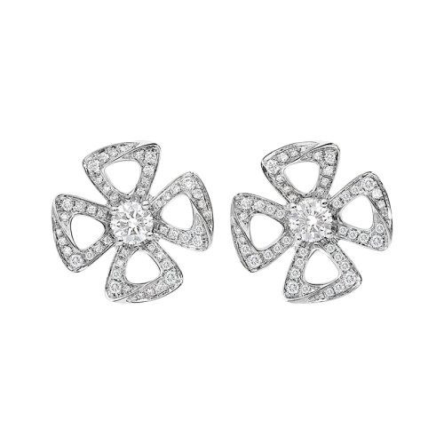 BVLGARI/宝格丽 经典Fiorever系列 18K金白金花朵形状镶嵌钻石耳环 354502