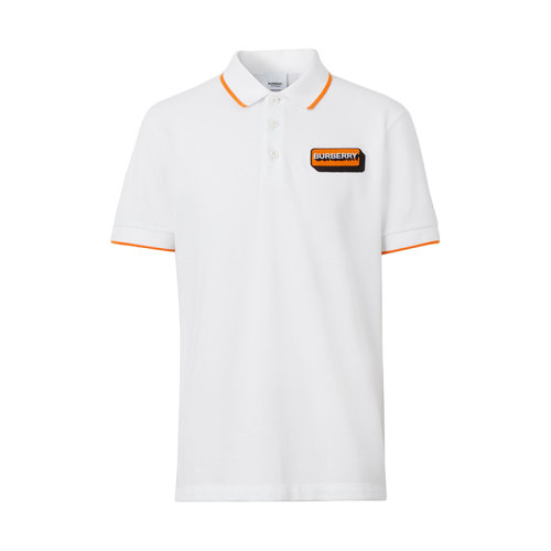 BURBERRY/博柏利 22年春夏新款 男士白色纯棉网眼布徽标嵌花短袖Polo衫80574871