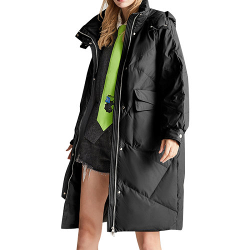 GeleiStory/GeleiStory 2022冬季新款中长款羽绒服女白鸭绒连帽外套加厚保暖宽松廓形外套 女士羽绒服