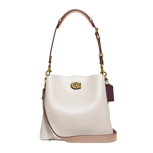 COACH/蔻驰【专柜款】Willow系列女士白色抛光卵石皮革旋锁按扣开合单肩包斜挎包手提包水桶包女包 C3766B4CAH