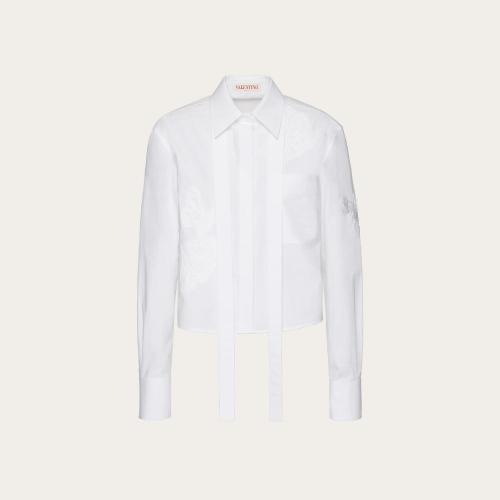  VALENTINO华伦天奴 22年秋冬 女士 长袖衬衫 CHEMISE BRODéE EN POPELINE DE COTON XB3AB330_