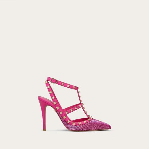  VALENTINO华伦天奴 22年秋冬 女士 高跟凉鞋 ESCARPINS a BRIDES ROCKSTUD EN SATIN A_VEC BRO