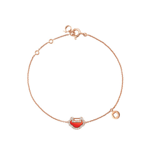 QEELIN/麒麟珠宝 新款YUYI 18K金玫瑰金红玛瑙如意于义于逸镶钻边手链 YY-BR0002E-RGDRA