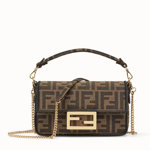 FENDI/芬迪新款 老花帆布链条 迷你斜挎单肩法棍包 8BS017A6V5F17U4