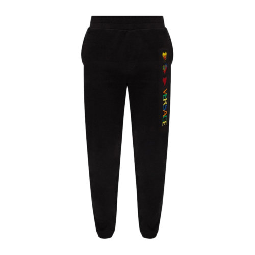 VERSACE/范思哲 男士黑色棉质经典字母徽标印花装饰休闲裤运动裤长裤男裤 A83122-A228146-A008