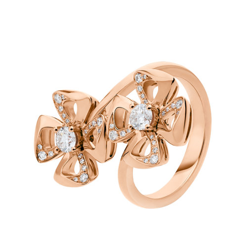 BVLGARI/宝格丽 Fiorever 系列 18克拉玫瑰金镶嵌钻石四瓣花朵戒指 357144