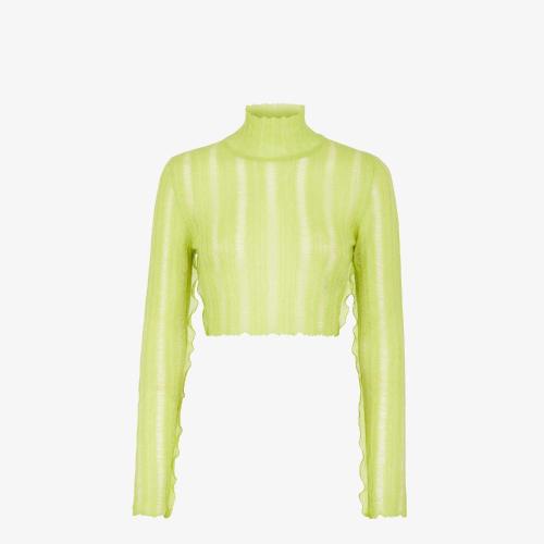  FENDI芬迪 22年秋冬 女士 针织衫 嫩芽绿尼龙和马海毛毛衣 FZX892AMDEF1J77