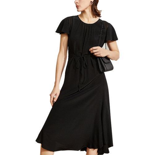 GeleiStory/GeleiStory  春夏新款纯色女装中长裙丝绸短袖真丝连衣裙  女装＞女士裙装＞女士连衣裙