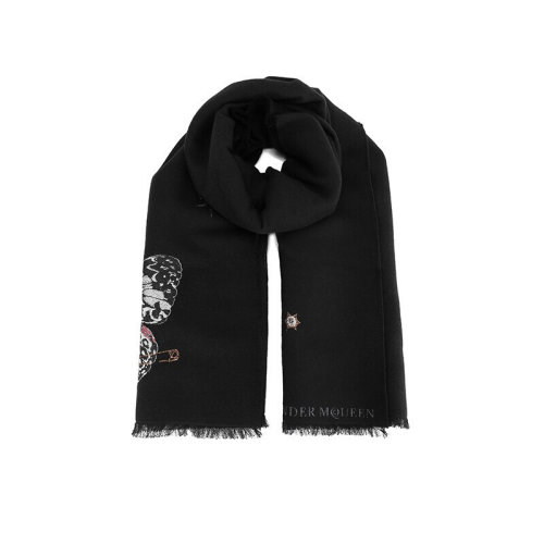 Alexander McQueen/亚历山大麦昆  男女款骷髅蝴蝶图案羊毛 围巾/披肩围巾 HC0640