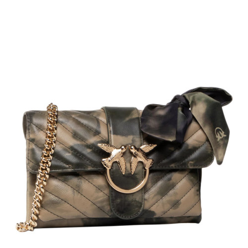 Pinko/品高女士军绿色拼色蝴蝶结装饰燕子单肩包斜挎包链条包女包1P21PJ-Y679SC2