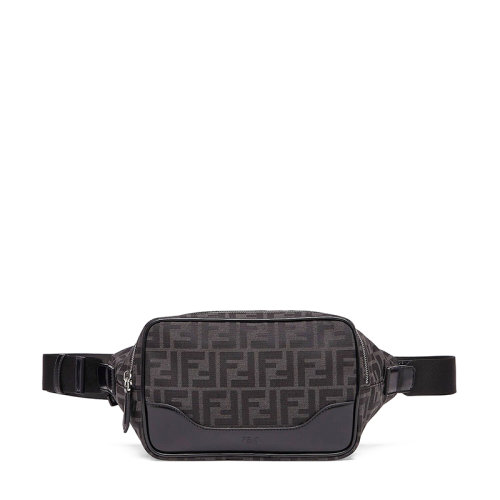 FENDI/芬迪 20  BANANE系列 男士黑色FF提花帆布黑色皮革细节腰包7VA526AG0MF0NPN