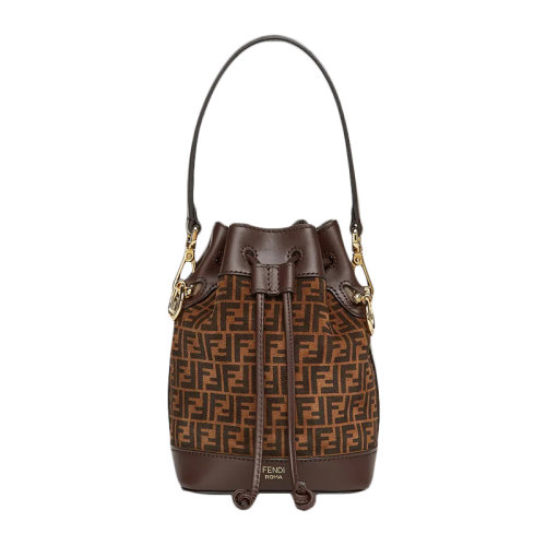FENDI/芬迪 女士棕色小牛皮Mon Tresor迷你水桶包单肩包斜挎包女包 8BS010-AFIS-F1E3L