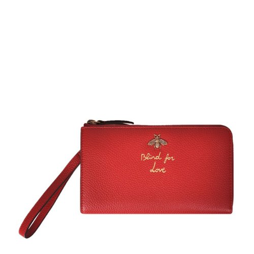 GUCCI/古驰 女士黑色牛皮小蜜蜂烫金字母手拿包晚宴包红色红色 红色红色