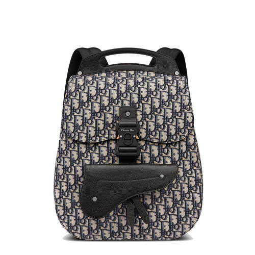 DIOR/迪奥 22新款GALLOP系列 男士经典米色黑色老花提花面料黑色牛皮革翻盖开合双肩背包1ADBA011YKY_H27E