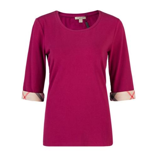  BURBERRY/博柏利 红色格纹袖口五分袖T恤 38773271 PLFSX