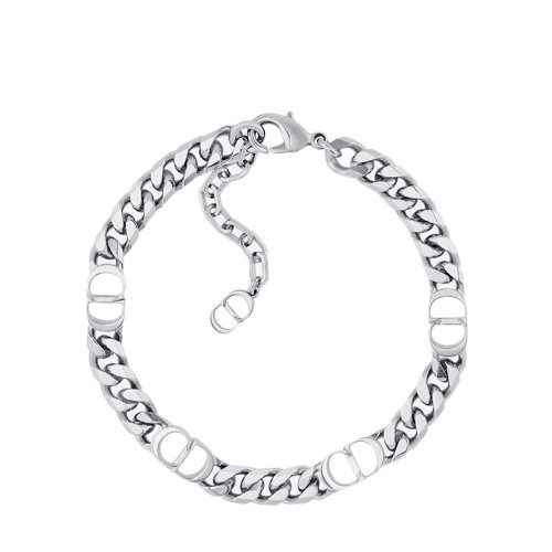 DIOR/迪奥  男士银色饰面黄铜CD标志细款手链B1446HOMMT_D000