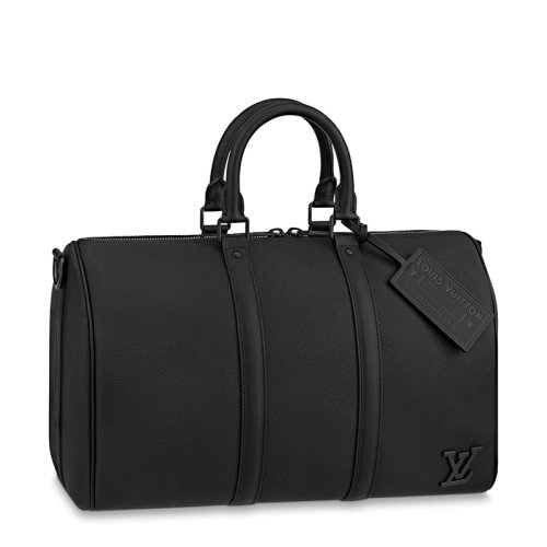 Louis Vuitton/路易威登 22春夏新款KEEPALL 40系列 男士黑色牛皮配可拆卸吊饰徽标肩带单肩斜跨手提旅行包M57088