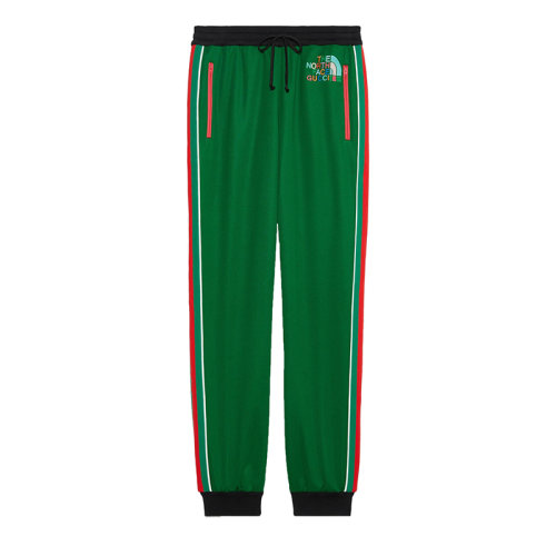 GUCCI/古驰 The North Face x Gucci系列 女士绿色涤纶/棉混纺饰有多色刺绣LOGO图案腿部饰有红绿色条纹平纹针织运动长裤673967XJDUE3063