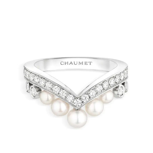 Chaumet/尚美 经典JOSéPHINE系列 18k金白金约瑟芬皇后珍珠满钻戒指 083292