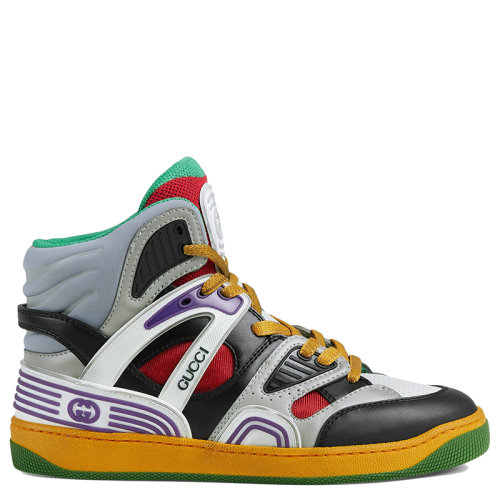 GUCCI/古驰 Gucci Basket球鞋系列  男士彩色混合面料网格和GG橡胶细节高帮运动鞋6613032SH901072