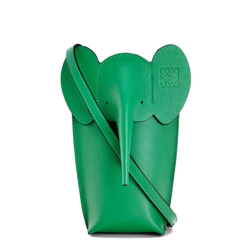 LOEWE/罗意威 22春夏新款Elephant Pocket系列 女士丛林绿色小牛皮大象形状单肩斜挎手机包0010641785
