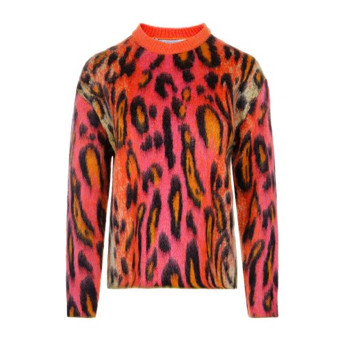 Stella McCartney/斯特拉?麦卡特尼 圆领 长袖 橙红色混色 豹纹 绒 柔软 女士 毛衣