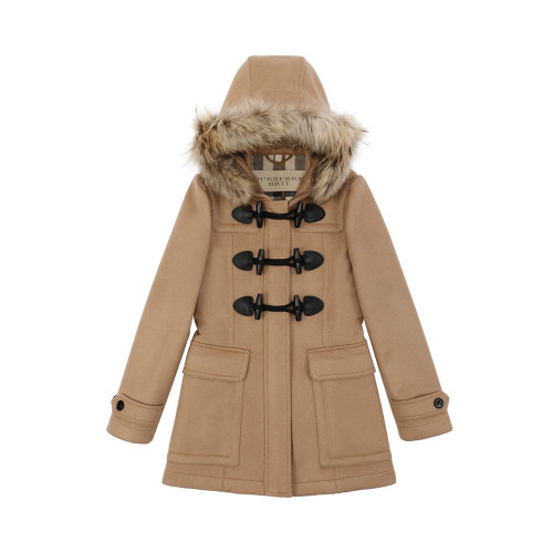 BURBERRY/博柏利 女士棕色羊毛单排牛角扣中长款风衣大衣 3953081