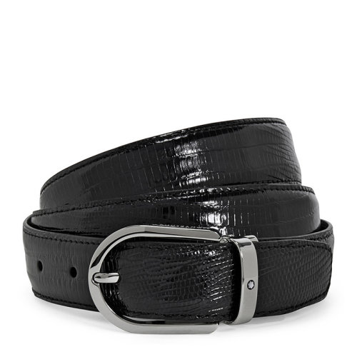 MontBlanc/万宝龙 男士黑色商务休闲亮面皮革腰带皮带 112923