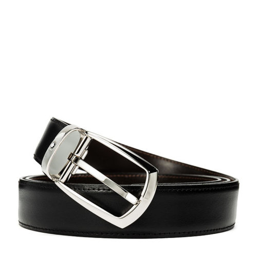 MontBlanc/万宝龙 男士黑色小牛皮椭圆形针扣皮带商务休闲男款腰带可裁剪 112960