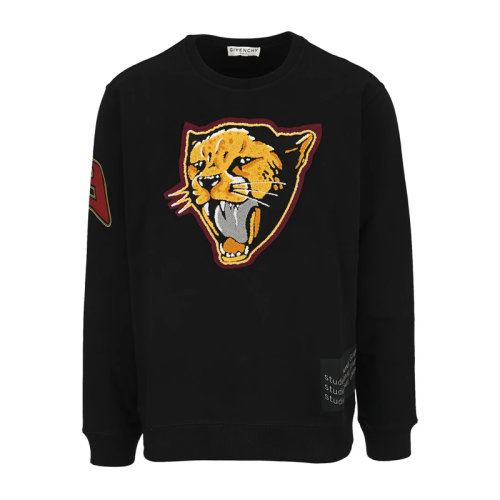 Givenchy/纪梵希 男士黑色棉质经典虎头印花装饰圆领长袖上衣卫衣套头衫运动衫 BMJ06F30AF-001