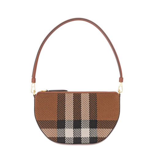 BURBERRY/博柏利 Olympia系列 女士桦木棕色针织格纹弧形曲线肩背手拿包80493011