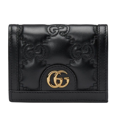 GUCCI/古驰 22新款Matelassé系列 女士黑色老花绗缝皮革金扣双折拉链开合钱包卡包723786UM8IG1000
